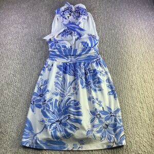 Lilly Pulitzer Montecito Skirted Romper Dress‎ Blue White Floral XXS Halter Neck